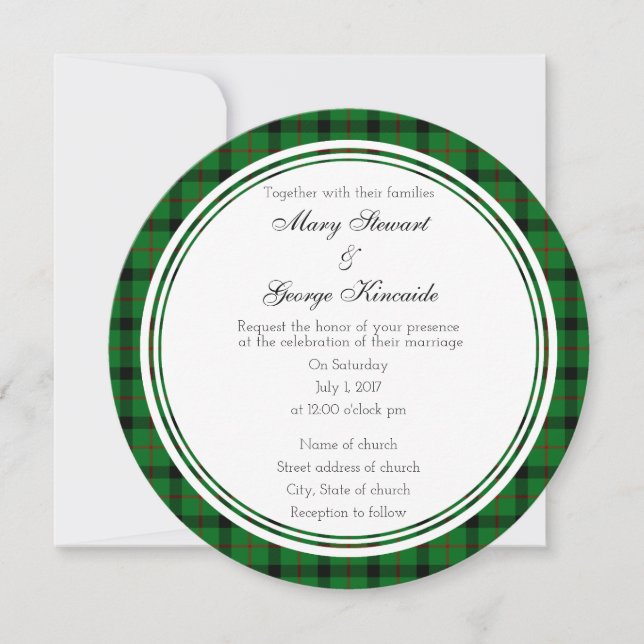 Invitation ronde du Mariage écossais Kincaide (Devant)