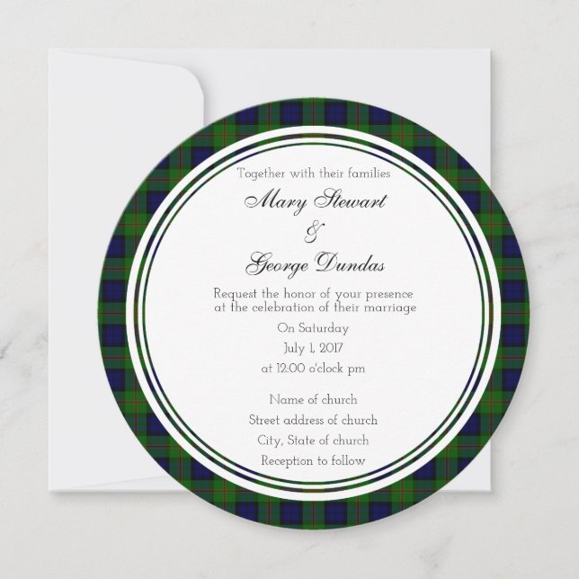 Invitation ronde Mariage écossaise Dundas (Devant)