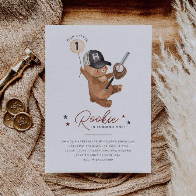 Invitation Rookie 1er Ours d'anniversaire (Zazzle Rookie 1st Birthday Bear Invitation)