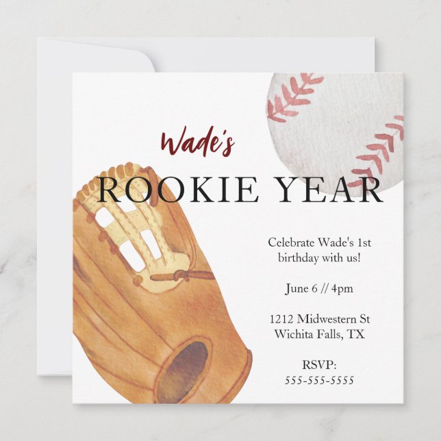 Invitation Rookie Année Premier anniversaire Sports Baseball  (Devant)
