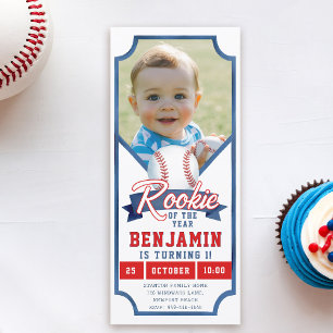 Invitation Rookie Baseball Photo Blue Boy 1er anniversaire