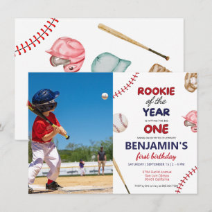 Invitation Rookie baseball rouge bleu 1er anniversaire Photo
