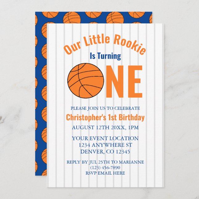 Invitation Rookie Basketball 1er anniversaire (Devant / Derrière)