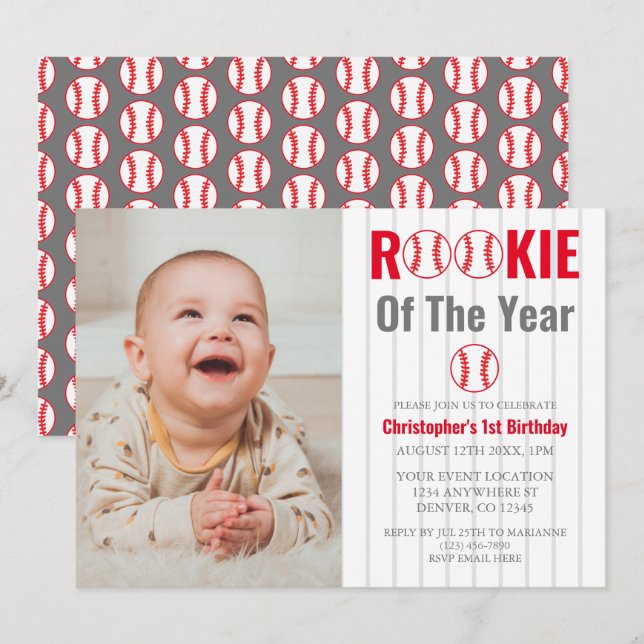 Invitation Rookie De L'Année Baseball 1er Anniversaire (Devant / Derrière)