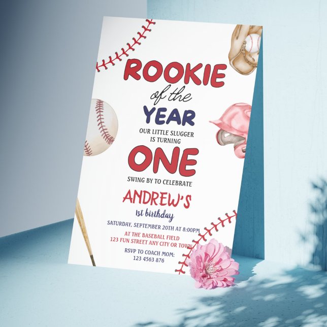Invitation Rookie de l'année Baseball 1er anniversaire (Rookie of the Year 1st Birthday Baseball Invitation)