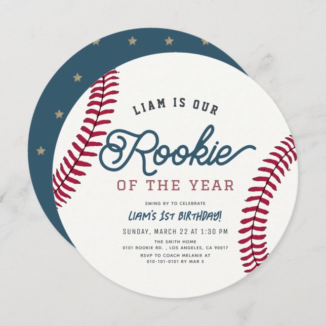 Invitation Rookie de l'année Baseball 1er Anniversaire Cercle (Devant / Derrière)