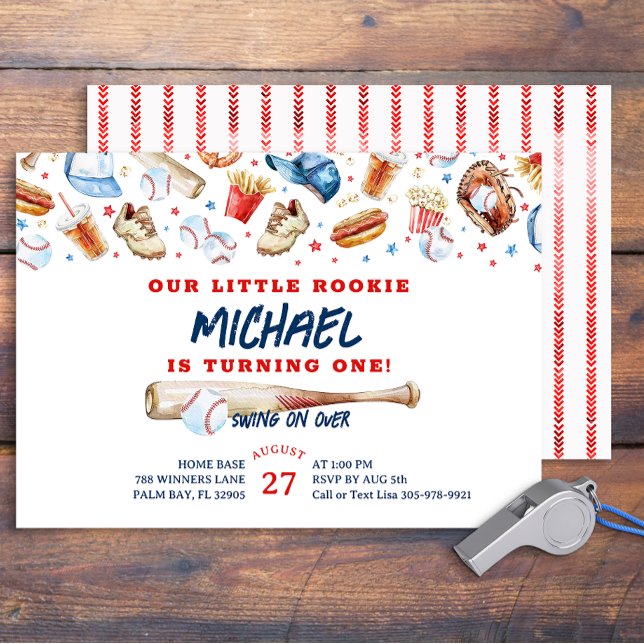 Invitation Rookie de l'année Baseball fête d'anniversaire (Little Rookie Watercolor Party Invitation )