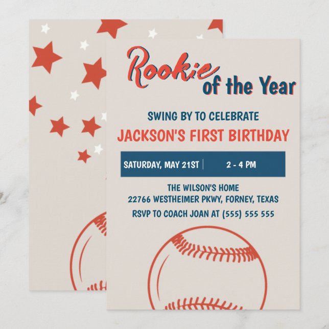 Invitation Rookie de l'année Baseball fête d'anniversaire (Devant / Derrière)