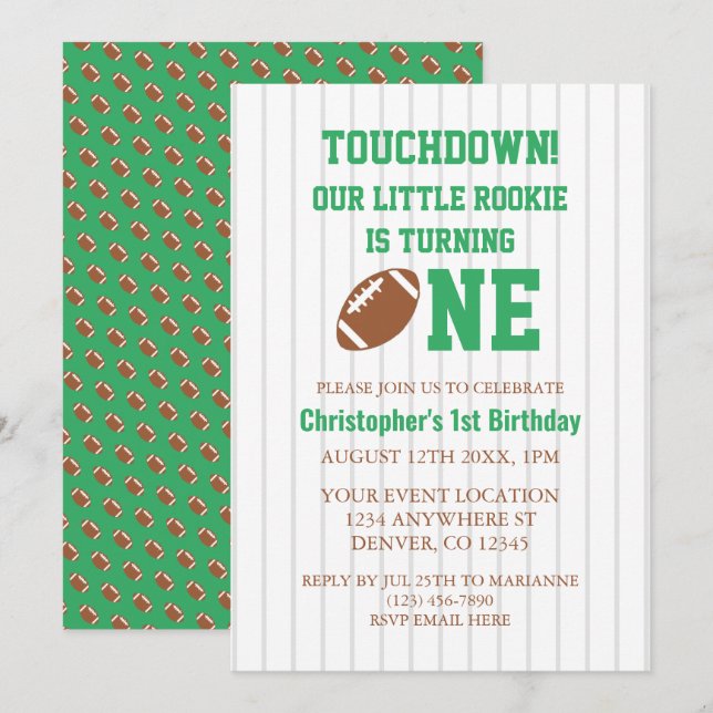 Invitation Rookie Football 1er anniversaire (Devant / Derrière)