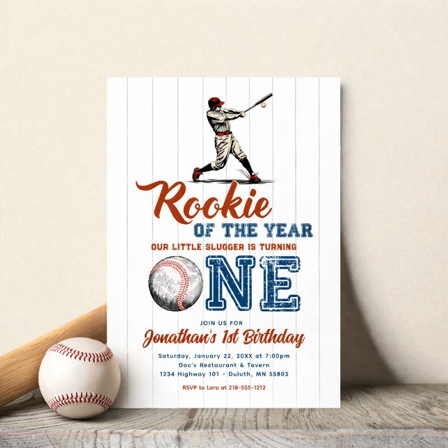 Invitation Rookie of the Year Baseball 1st Birthday (One Year Old Baseball Invitation)