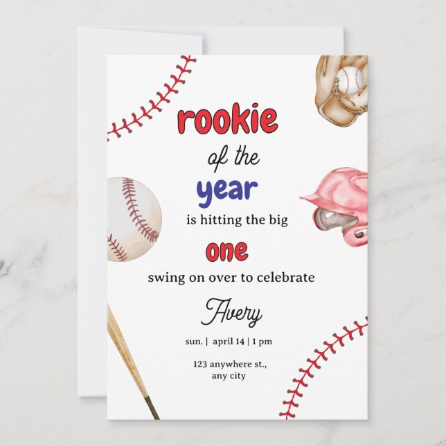 Invitation Rookie of the Year Baseball 1st Birthday Invitatio (Devant)