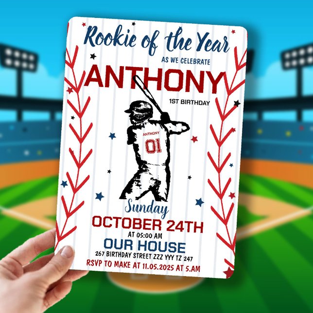 Invitation Rookie Of The Year | Baseball 1ST Birthday Party (Rookie Of The Year | Baseball 1ST Birthday Party Invitation)