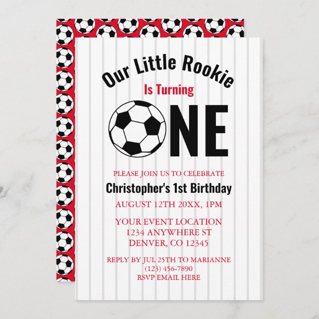 Invitation Rookie Soccer 1er anniversaire (Devant / Derrière)