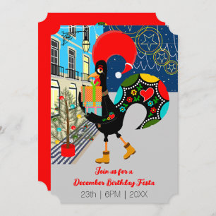 Invitation Rooster drôle, illuminations de Noël, fête d'anniv