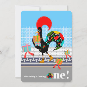 Invitation Rooster portugais avec cadeaux 1ère fête d'anniver