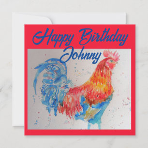 Invitation Rooster Rouge aquarelle peinture Joyeux anniversai