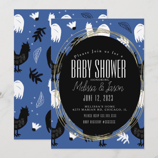 Invitation Roosters rustique Motif de ferme (Devant / Derrière)