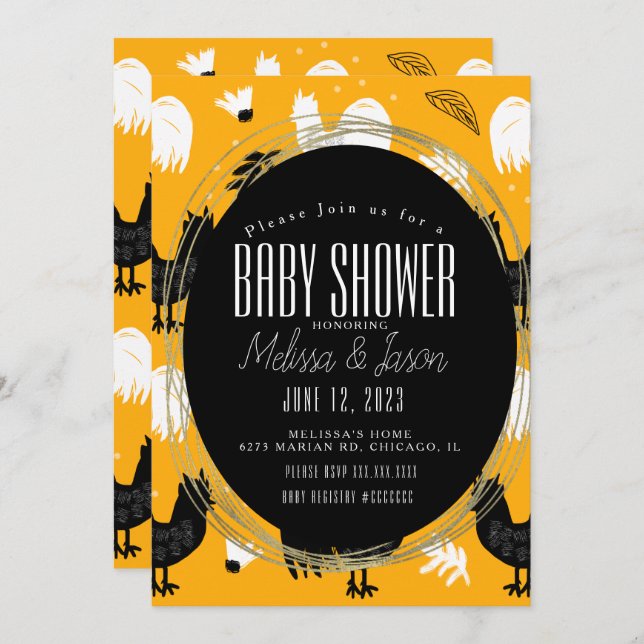 Invitation Roosters rustique Motif de ferme (Devant / Derrière)