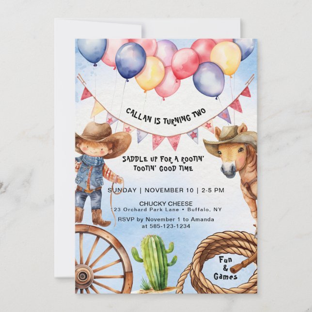 Invitation Rootin' Tootin' Bonne heure Anniversaire Invitatio (Devant)