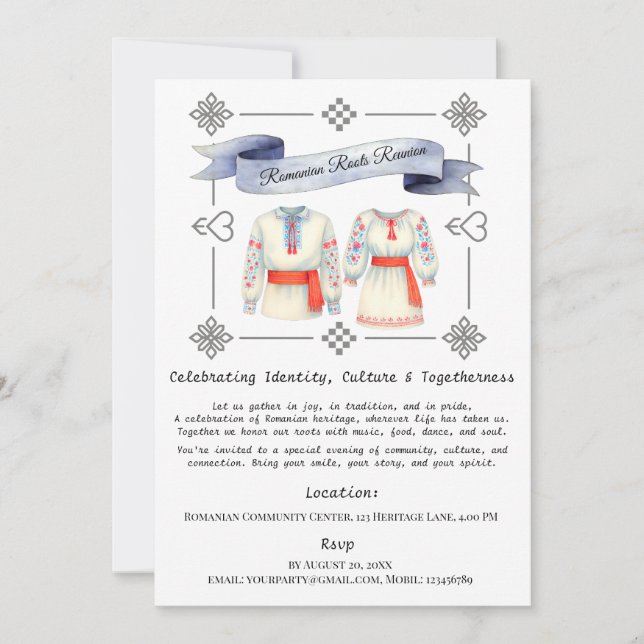 Invitation Roots Roumain Costume folklorique Attire tradition (Devant)