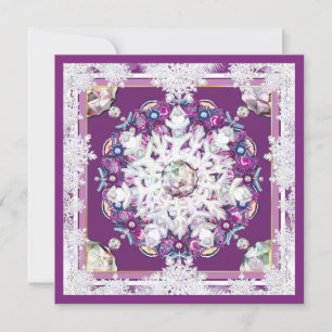 Invitation Rosace rouge cardinale et flocon de neige