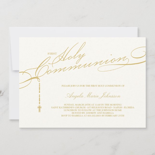 Invitation Rosaire moderne Première Sainte Communion Photo Re (Devant)