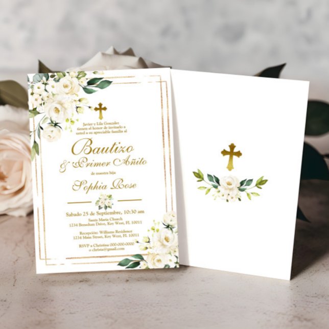Invitation Rosas Blancas para Bautizo & Primer Añito (Créateur téléchargé)
