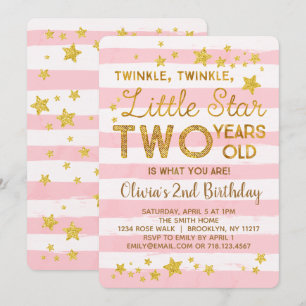 Invitation rose 2e anniversaire Twinkle Little Sta