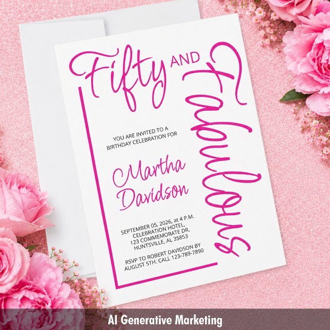 Invitation Rose 50 ans et Fabulueuse Célébration Élégante (Pink 50 & Fabulous Elegant Celebration Invitation)