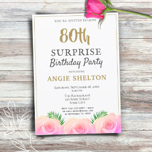 Invitation Rose 80e fête d'anniversaire surprise