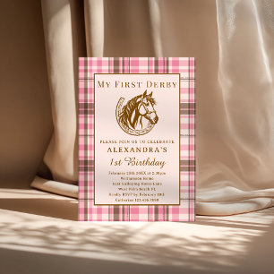 Invitation Rose à carreaux vintage Première fille Derby 1er a