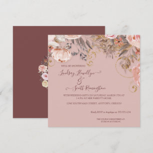 Invitation Rose à feuillage floral bouilli Boho Gold Couples