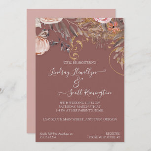 Invitation Rose à fleurs séchées Gold Boho Couples Shower