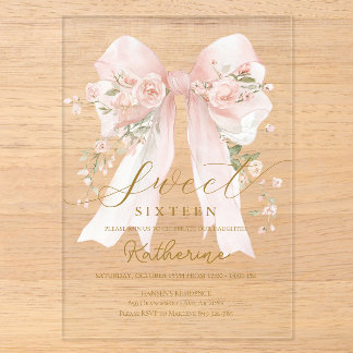 Invitation rose à ruban floral pour un Sweet sixte