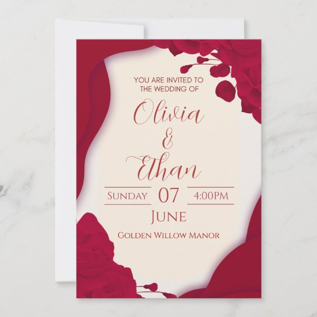 Invitation Rosé Amour - Invitation florale rouge (Devant)