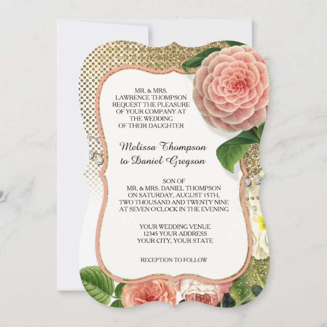 Invitation Rose anglais vintage Glam Old Hollywood Regency (Dos)