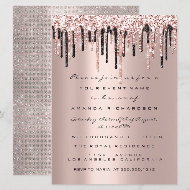 Invitation Rose  Anniversaire Fête des mariées Sweet 16 Class (Devant / Derrière)