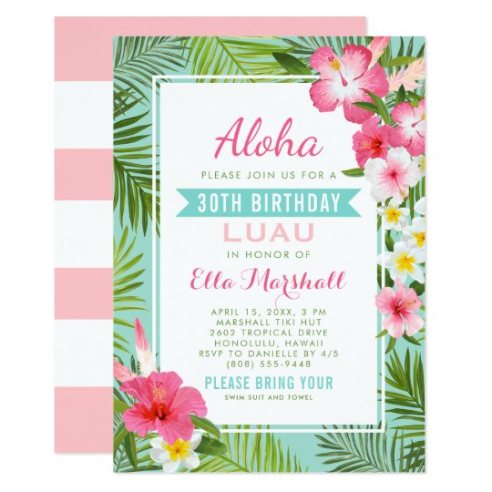 Invitation Rose Anniversaire Tropical Avec Luau Et Fleurs Zazzle Fr