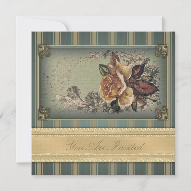 Invitation Rose antique (bleu) (Devant)