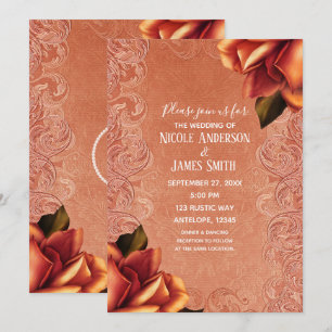 Invitation Rose Antique Vintage Orange Peach Mariage Élégant