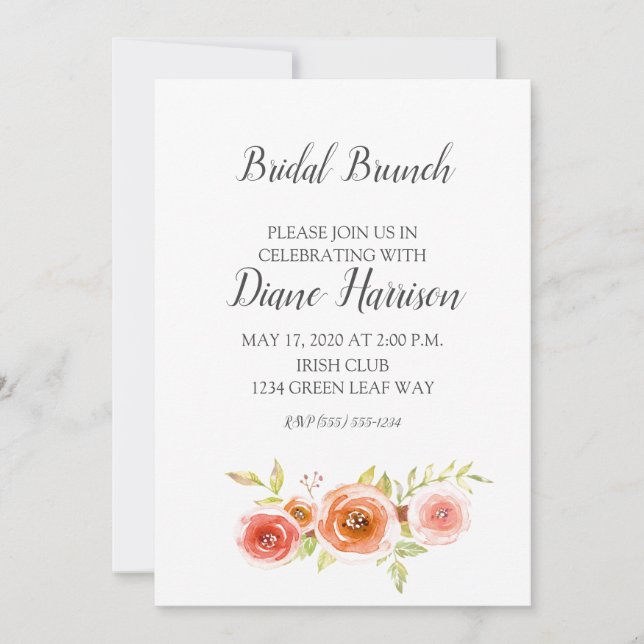 Invitation Rose Aquarelle Florale Mariage Bride (Devant)