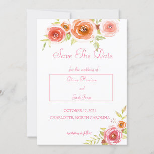 Invitation Rose Aquarelle Florale Mariage Enregistrer La Date