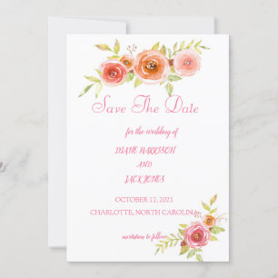 Invitation Rose Aquarelle Florale Mariage Enregistrer La Date