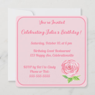 Invitation Rose aquarelle peinte à la main BON ANNIVERSAIRE 