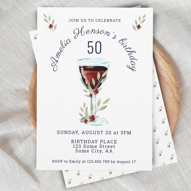 Invitation Rose Aquarelle Rouge Rustique 50e Anniversaire (Créateur téléchargé)