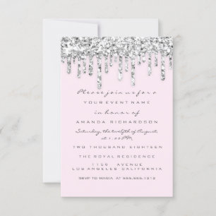 Invitation Rose Argent Gris Effet Pailleté Gouttes Mariée