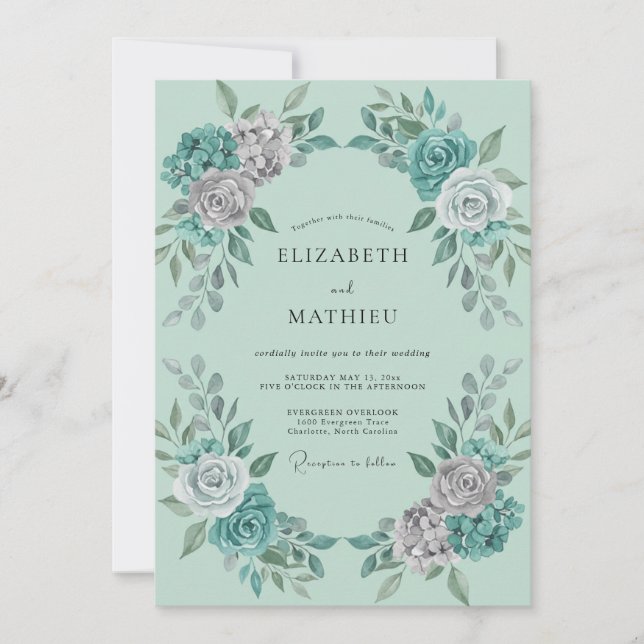 Invitation Rose Argent Mousse de Mer Mariage (Devant)