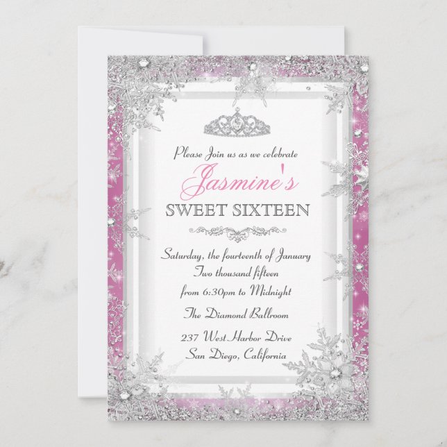 Invitation Rose Argent Noël pour Douzième Annivers (Devant)