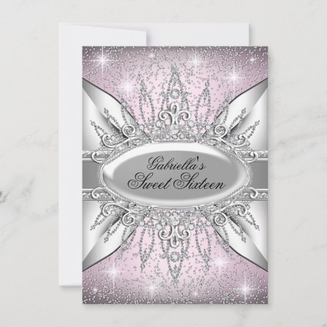 Invitation Rose & Argent Pailleté Diamant Sweet 16 (Devant)