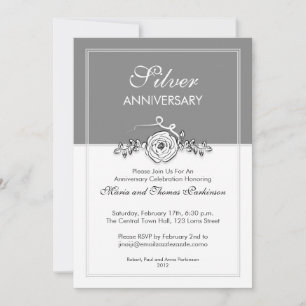 Invitation rose argentée 25e anniversaire de mariage